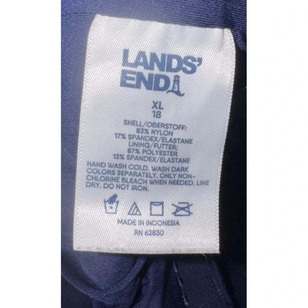 Lands End Women's Beige Blue Multi Swimdress Swimsuit One Piece Pus‎ Sz  XL (18)
